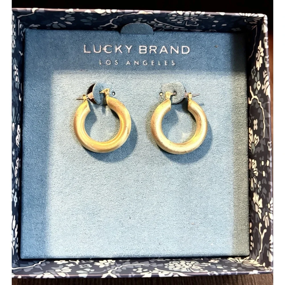 Lucky Brand Gold Tone And Turquoise Stone Flower Oval Hoop Earrings, NWOT